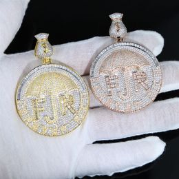 New Iced Out Money Dollar Umbrella Forever Rich Letter Necklace Two Tone Colour Bling 5A Cubic Zircon CZ Pendant HipHop Jewelry231C