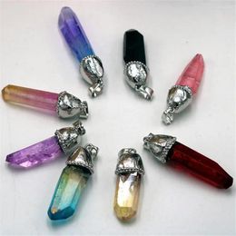 Pendant Necklaces Wholesale 12pcs/lot Natural Stone Irregular Crystal Necklace Single Dazzling Colour Plating Rhodium