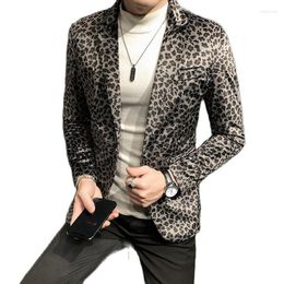 Men's Suits Men's & Blazers 2023 Fashion Boutique Velveteen Leopard Print Casual Blazer Male Slim Dress Stage Suit Jacket