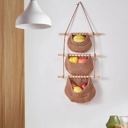 Storage Boxes Bohemian Decorative Bag Handwoven Wall Hanging Vegetable Fruit Basket Mesh Sundry Pocket Organiser Kitchen Accessory