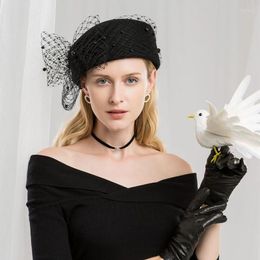 Berets Lady Fedoras Hat Girls Autumn Winter Veil Wool Female Fashion Leisure Woollen Flat Party Cap Adjust A08