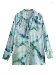 Women's Blouses 2023 Simple Tie Dye Loose Blouse Summer Single-Breasted Lapel Chic Shirt Tops Official Store