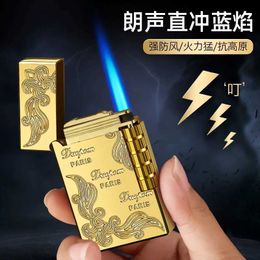 Lighters Classic Steel Tone Loud Sound Inflatable Windproof Straight To The Blue Flame Lighter Business Gift Good