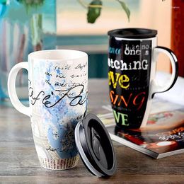 Mugs Nordic Style Ins Creative Drinking Cup Coffee Large Capacity Ceramic Mug With Lid Mark