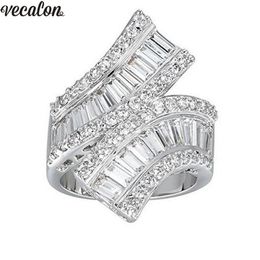 Vecalon Princess 925 Sterling Silver Cross ring 5A Zircon Cz Engagement wedding Band rings for women Bridal Finger Jewelry292p