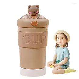 Storage Bottles Cute Kids Water Straw Cup Creative Cartoon Glass Press Open Lid Portable Anti-Scalding Cover Mugs For Tea