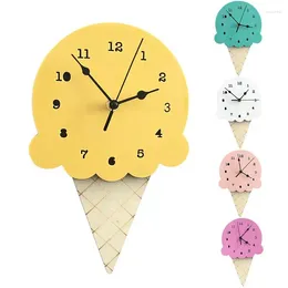 Wall Clocks Ice Cream Clock Cartoon Wooden Shape Decoration Creative Mute Watch For Home Ornaments Christmas Gift