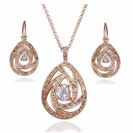 Classical 18K Rose Gold Plated Genuine Austria Crystal Pendant Necklaces Drop Earring Fashion Women Jewellery Sets290U