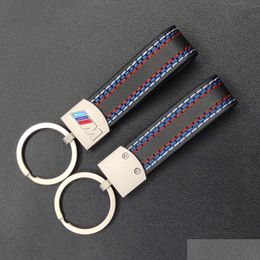 Metal Car Keychain For M Tech Sport M3 M5 E46 E39 E60 E90 F10 F30 E36 X6 X5 Key Leather Belt Chain Special Gift Blue Black Drop Deli