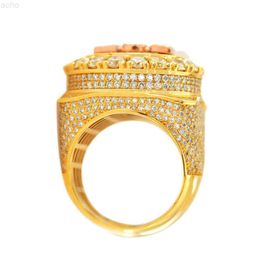 Men's Ring Hip Hop Micro Pave Moissanite Diamond Ring Silver Gold Plated Diamond Square Rings for Men