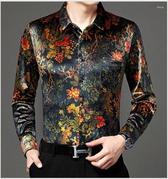 Men's Casual Shirts Flowers Golden Velvet Shirt 2023 Spring Autumn Long Sleeve Male Floral Dress