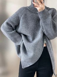 Women s Knits Tees Turtleneck Knitted Zipper Long Sweater Coat Oversize Ladies Casual Thick Warm High Neck Fashion Women Sweaters 2023 231025