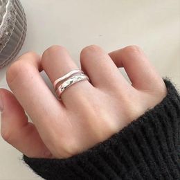 Cluster Rings Exquisite Real 925 Sterling Silver For Women Accessories Irregular Double Layer Ring Woman's Fine Jewelry 2023