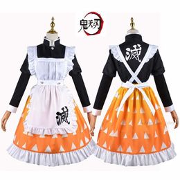 Cosplay Anime Demon Slayers Kimetsu No Yaiba Agatsuma Zenitsu Cosplay Maid Dress Women Kimono Uniform Halloween Christmas Party Clothes