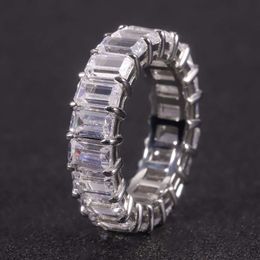 Ol1433 Abiding Fine Jewelry Wedding Emerald Cut 3x5mm Moissanite Diamond 925 Silver Women Full Eternity Band Ring