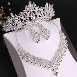 KMVEXO Luxury Heart Crystal Bridal Sets Wedding Rhinestone Crown Tiara Earrings Choker Necklace African Bead Jewellery Set278F