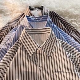 Men's Casual Shirts Autumn Winter Striped Long-sleeved Loose High Street Handsome Shirt Jackets Men Tops Male Clothes