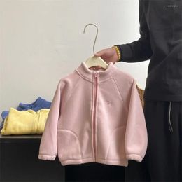 Jackets Coat Boys Girls Autumn Winter Children Clothing Velvet Sweater Baby Warm Tops Tide Zipper Soild Colourful Pocket