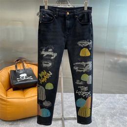 Men's Jeans 2023 Fashion Men Autumn Winter Casual Black Soft Stretch Pencil Pants Pumpkin Pattern Denim Trousers