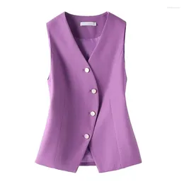 Women's Vests 2023 Exquistie Vest Curved Breasted V Neck Sleeveless Female Jackets And Coat Autumn Clothing Korean Dongdaemun