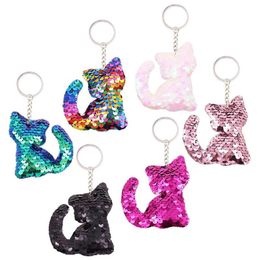 12pcs Cat Keychains Colorful Sequins Glitter Key Holder Keyring Key Chain For Car Key Cellphone Tote Bag Handbag Charms266d