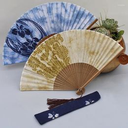 Decorative Figurines Blue Yan Cloth Fan Folding Handmade Tie Dyed Cotton With Set Vintage Boutique Gift