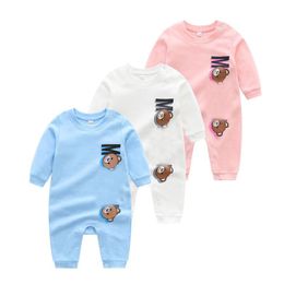 Brand Infant Toddler Jumpsuit Pure Cotton Long Sleeved Jumpsuit Casual Fashion Bear Letter Print Baby Crawling Suit Children Clothing