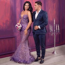 Purple Sleeveless Dress Mermaid Shoulder Prom Dresses Beading 3D Flowers Applique Evening Dresss Backless Buttons Vestido De 328 328