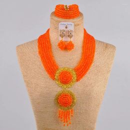 Necklace Earrings Set Wedding Accessories Orange Tassel Crystal Nigeria Fashion Jewelry Africa Bridal XK-32