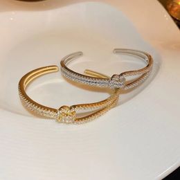 Tails Holder Exquisite Full Zircon Cuff Bracelets Gold Plating Copper Knot Opening Bracelet Minimalist Women s Bangle For Wedding Party 231025