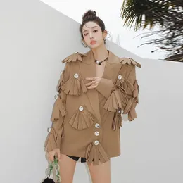 Women's Suits UNXX Women Suit Jackets Khaki Diamond Flower Casual Irregular Blazers Patchwork Solid Loose Coats 2023 Autumn Female Clothes