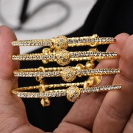 Bangle 4pcs set 24K Gold Colour Dubai Wedding Bangles For Women Micro Inlay Jewellery Nigeria Bracelets Party Gifts256L