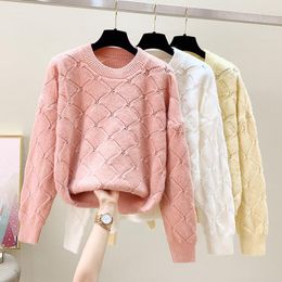 Women's Sweaters Women's Pink Yellow Sweet Korean Style Fashion Pullovers For Ladies Autumn Winter 2023 Clothing Sweater Tops Blouse