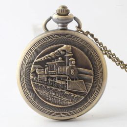 Pocket Watches 50pcs/lot Sell Bronze Steam Train Quartz Watch Pendant Alloy Men Women Gift Wholesale