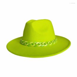 Berets Simple Men Women Fluorescent Green Fedora Jazz Hat British Style Trilby Party Formal Panama Cap Dress Cowboy