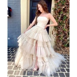 Light Pink Prom Strapless A Line Applique Lace Dresses Party Evening Gowns Tulle Plus Size Formal Dress 328 328