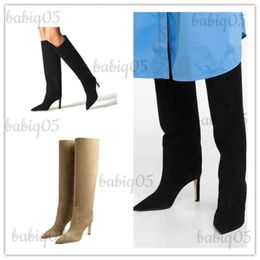 Boots Women's New Suede Knee Boots Pointed Toe Stiletto Boots Fashion Week Noble Sleeve Plus Size Women's Boots T231025