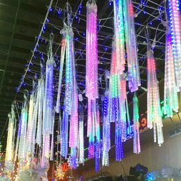 Christmas Decorations 1/2/3/4 Set Meteor Shower Garland Holiday Light Outdoor Waterproof Fairy Festoon Lights Garden Street Christmas Year Decor 231025