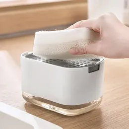 Liquid Soap Dispenser With Holder Pump Manual Dish Kitchen Sink Dishwashing Sponge Bathroom Detergent Container Press
