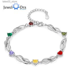 Charm Bracelets JewelOra Personalised Infinity Bracelet with 6 Inlaid Heart Birthstone Customised Name Engraved Bracelets for Women Family Gifts Q231025