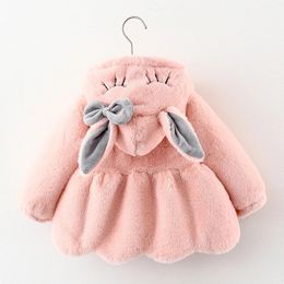 Jackets Cute Rabbit Ears Plush Baby Jacket Christmas Sweet Princess Girls Coat Autumn Winter Warm Hooded Outerwear Toddler Girl Clothes 231025