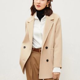 Women's Wool Blends High-end Reversible Cashmere Coat Women's Mid-length Suit Collar Off-season Loose Small Double Breasted Woollen Coat 231024
