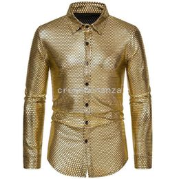 Personalized Black/Gold Shirts for Men 2024 Fashion Men's Shirt Cool Stage Performance Gilded Print Long Sleeved Buttoned Shirts