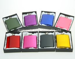 Color coated 6oz stainless steel hip flask in black gift box packing white silk linedpersonalized logo 188 SS FOOD DEGR6734674