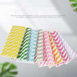 Disposable Cups Straws 25Pcs Biodegradable Mix-colors Stripe Drinking Party Favours Paper Decoration Supplies