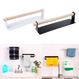 Toilet Paper Holders Bathroom Wooden Towel Hanger Rack Kitchen Cling Film Rag Paper Holder Bar Cabinet Rag Hanging Holder Shelf Toilet Paper Holder 231025