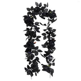 Decorative Flowers Zinnia Artificial Black Rose Vine For Halloween Decor Hanging Silk Flower Garland Lights