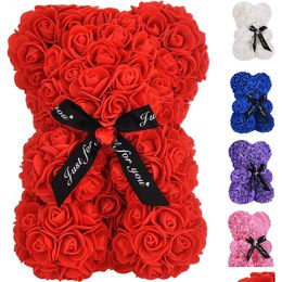 Decorative Flowers Wreaths Rose Bears Valentines Day Decor Gifts Flower Bear Teddy With Box For Girlfriend Anniversary Birthday Gift Dhq3G