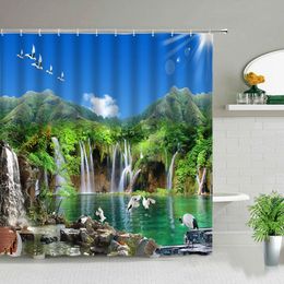 Shower Curtains Natural Scenery Shower Curtain Set Waterfall Spring Landscape Home Bathtub Decor Waterproof Polyester Cloth Bathroom Curtains 231025