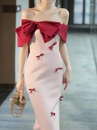 Party Dresses Simple Chinese Contrast Slim Fit Mermaid Wedding Dress Sweet Bow Pearl Appliques Vestidos Backless Cross Lace Up Robe